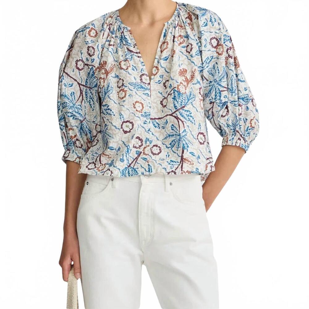 NEW APIECE APART batik nele lantern sleeve top in light-colored